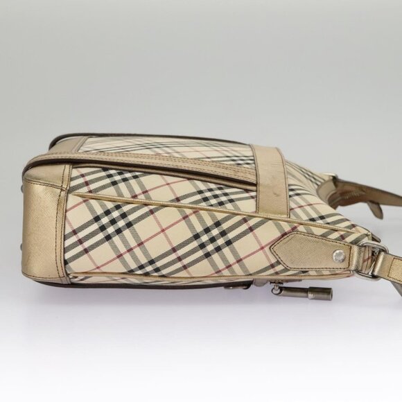 BURBERRY Nova Check Shoulder Bag Canvas Leather Beige Gold Auth - Picture 11 of 15